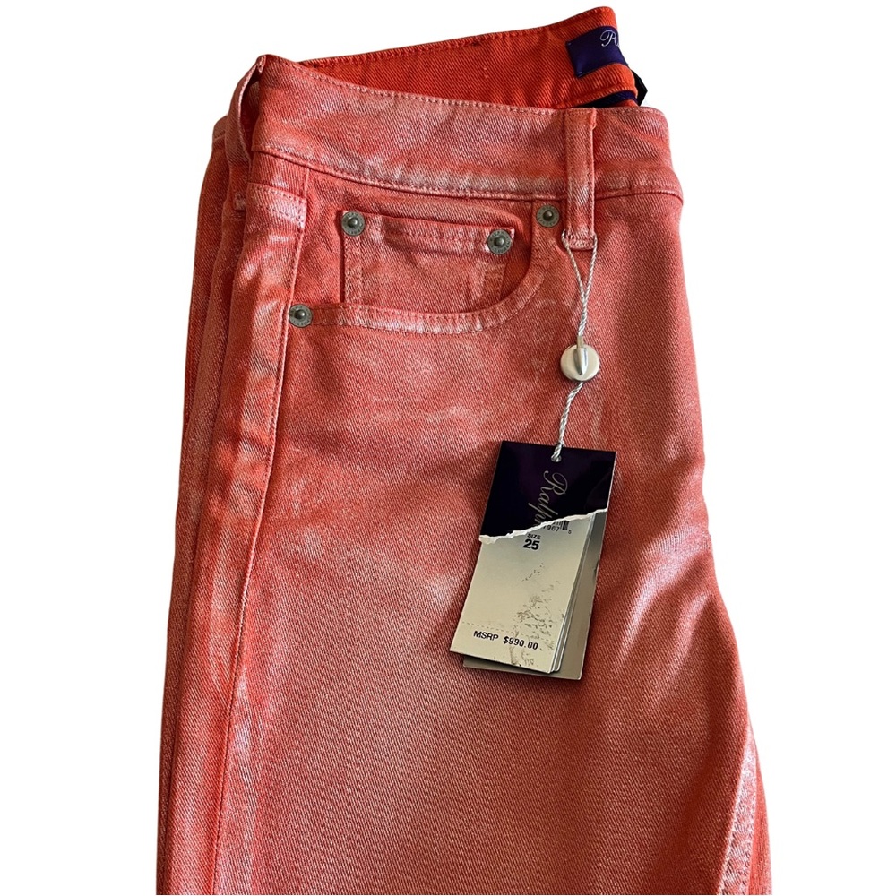 Ralph Lauren mandarin coral coated denim skinny ankle jeans - Picture 3 of 7